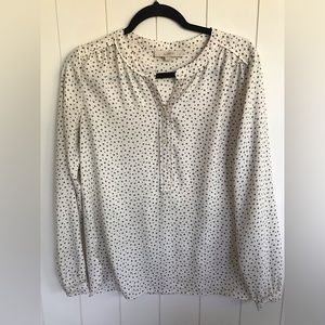 Ann Taylor Loft long sleeve blouse off white black and gray polka dots S